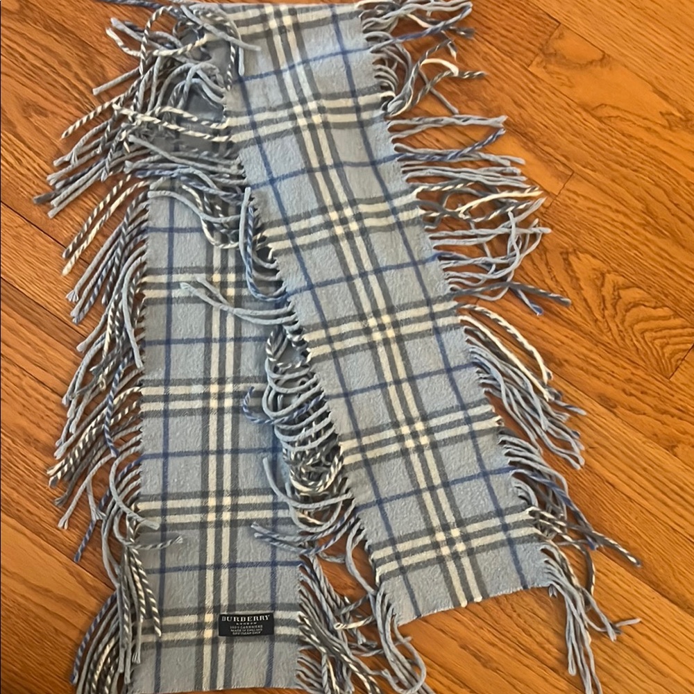 Burberry Blue Plaid Fringe Scarf